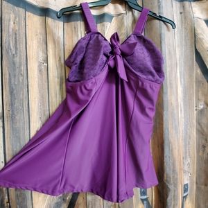 SWIM DRESS • Plum Lace 1pc, NWT 2X *See all Pics